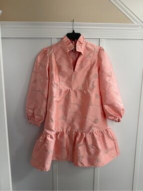 Tuckernuck Pink Puff-Sleeve Textured Ruffle Hem Dress